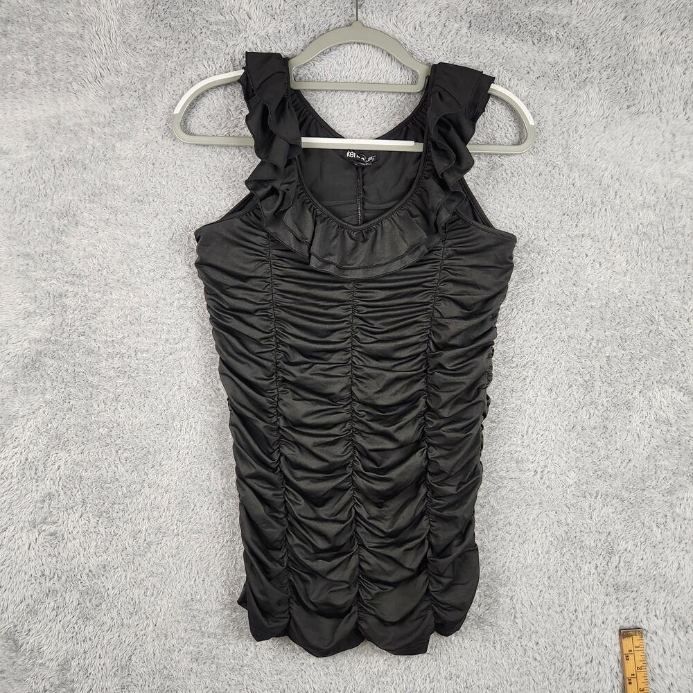 Vintage Kensie Dress Womens Medium Black Ruched Ruffle Bodycon Fairy Grunge Goth